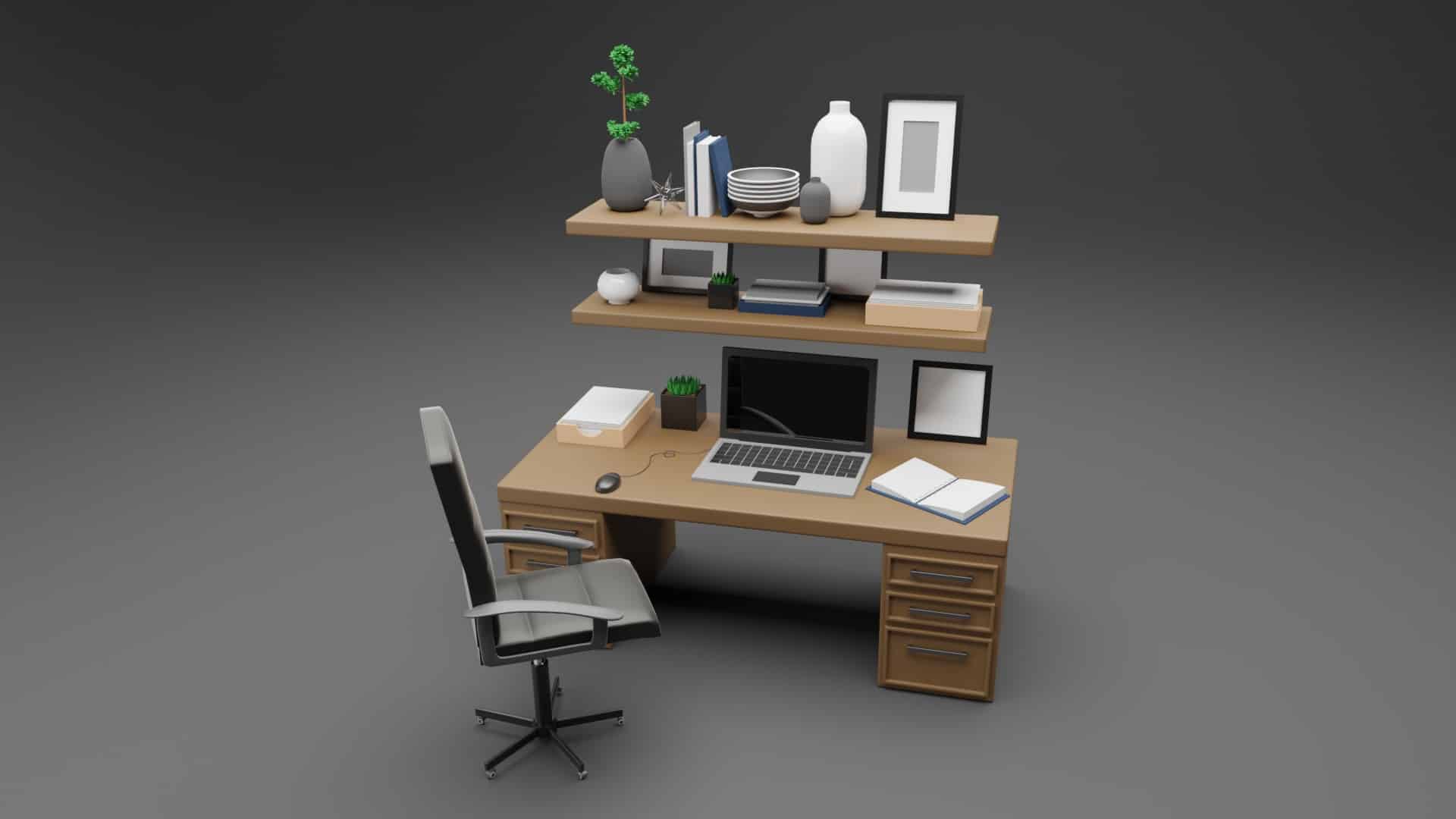 3D Textured Office Desk and Chair