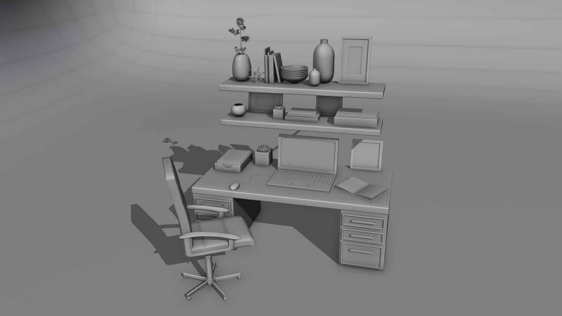 Untextured 3D Desk and Chair